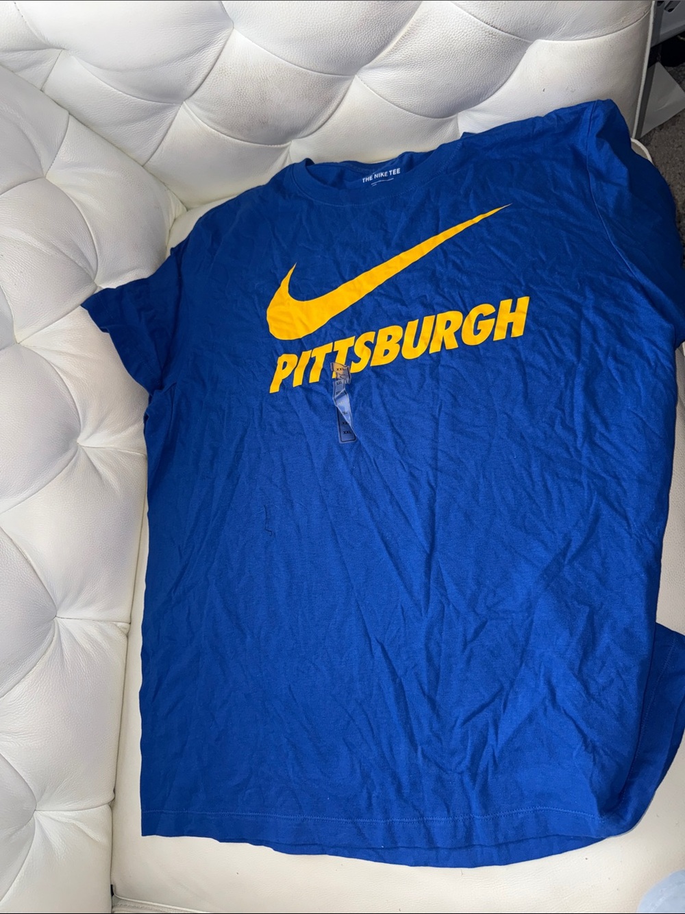 Nike Blue T-Shirt with Yellow Swoosh and Pittsburgh Graphic